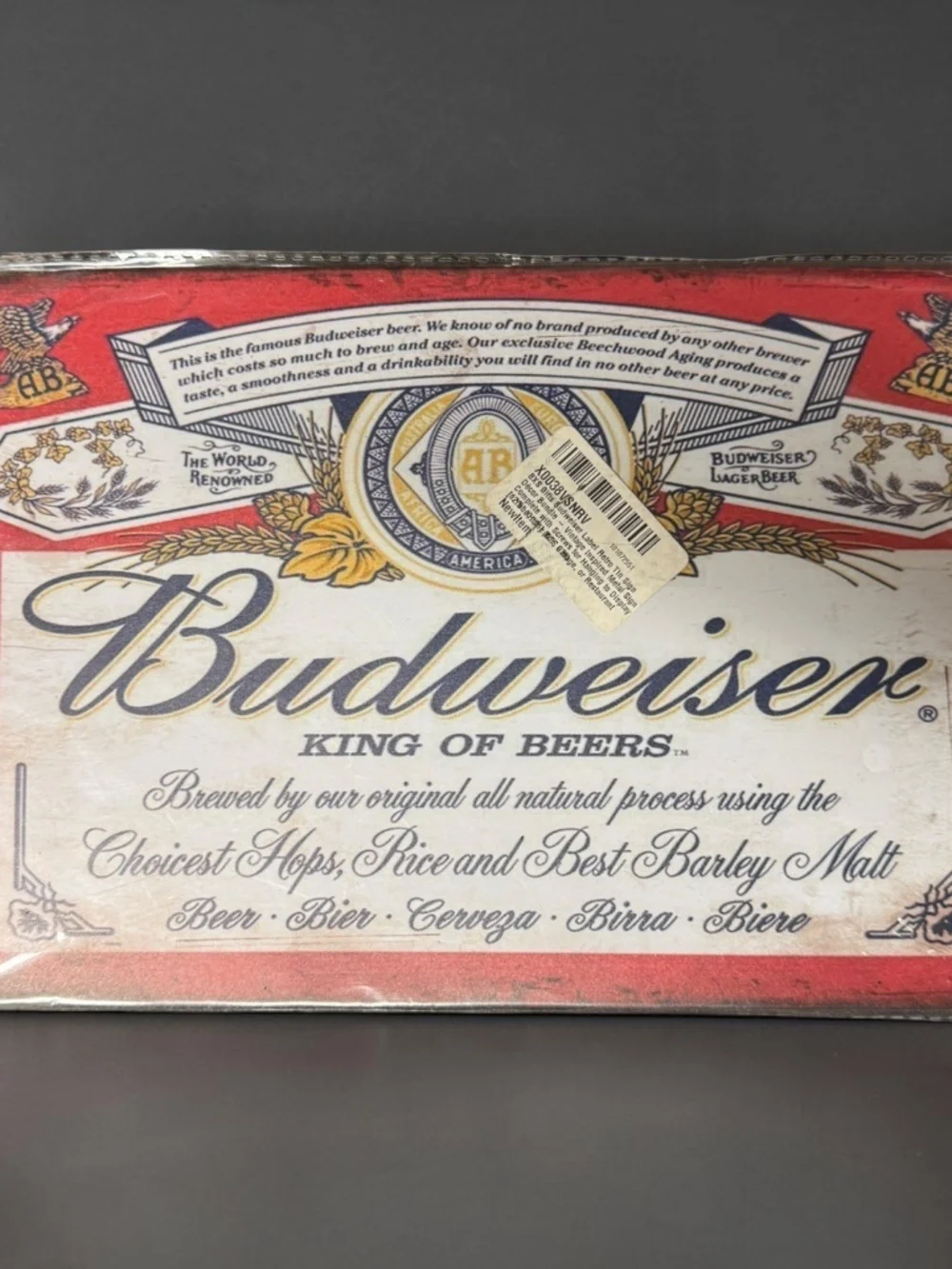 NOT FOR SALE - Budweiser Vintage Tin Sign 12x8 Beer Bar Man Cave Pub Wall Decor